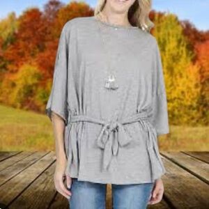 NWT Misia 2X grey front waist tie wide sleeve top